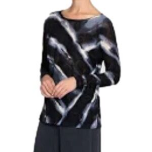 Nic + Zoe Linen Blend Ombre Long Sleeve Boat Neck Top Medium Blue